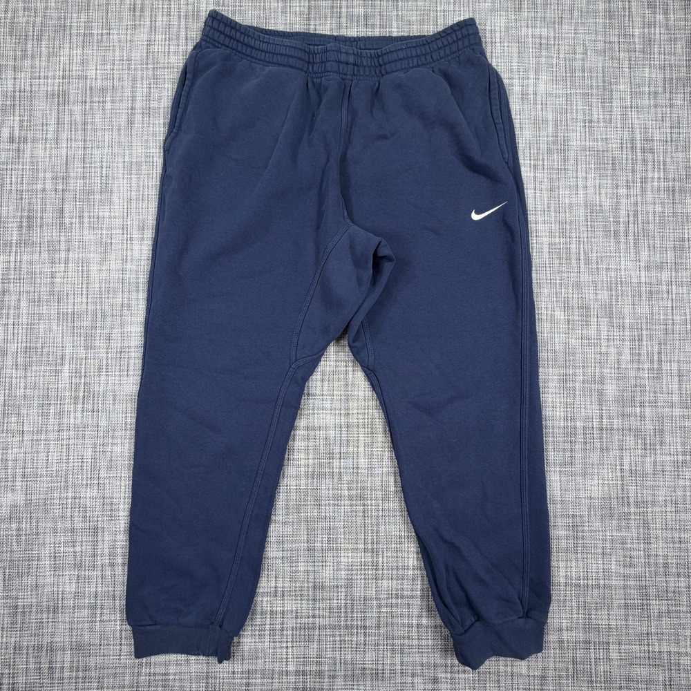 Nike Mens XL Club Fleece Jogger Sweatpants Navy Blue Cotton Blend Tapered Leg
